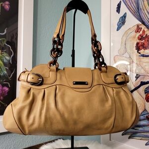 Salvatore Ferragamo Tan Leather and Wood Satchel Shoulder bag